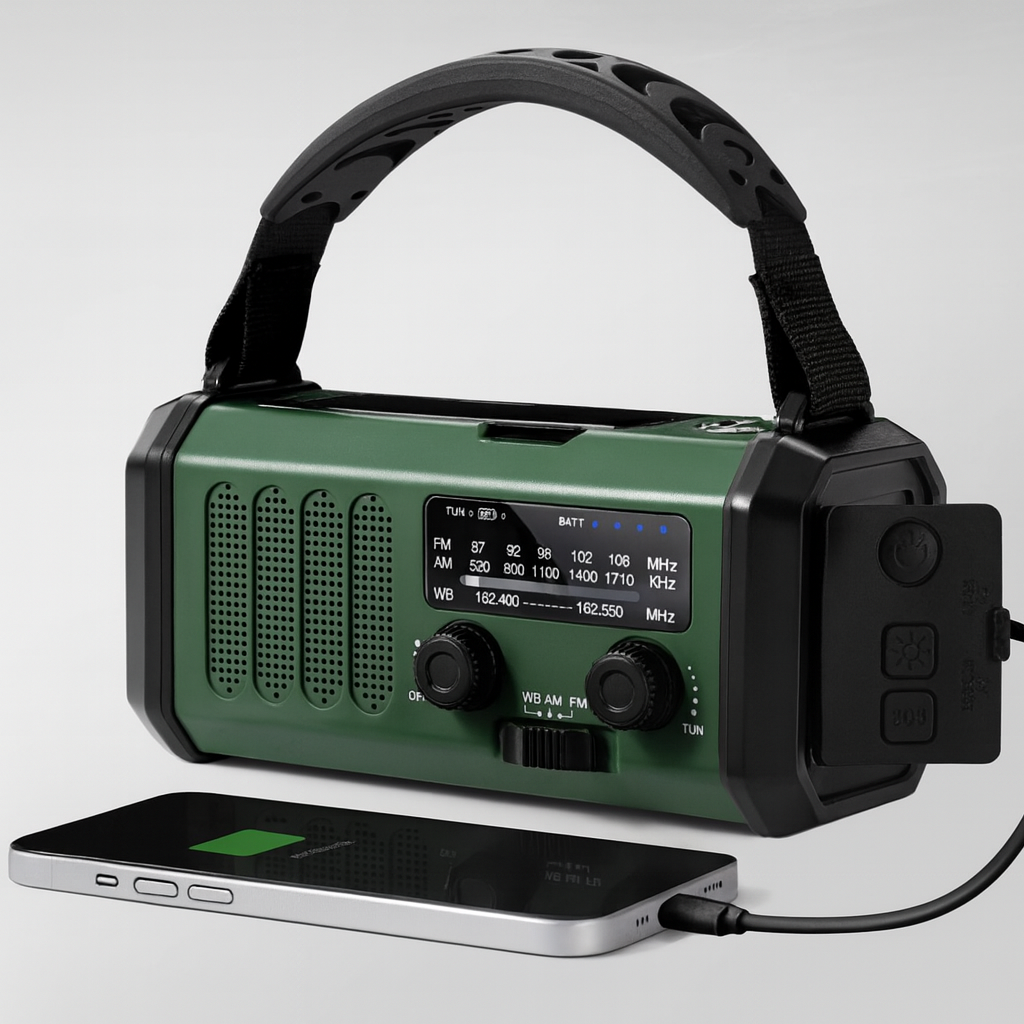 All-in-One Emergency Power Bank with Solar, Hand Crank & Radio