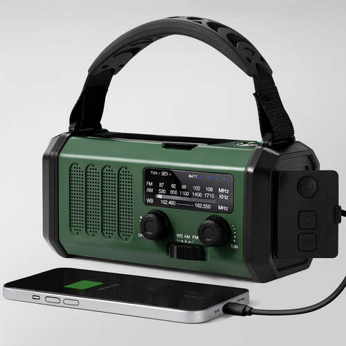 All-in-One Emergency Power Bank with Solar, Hand Crank & Radio