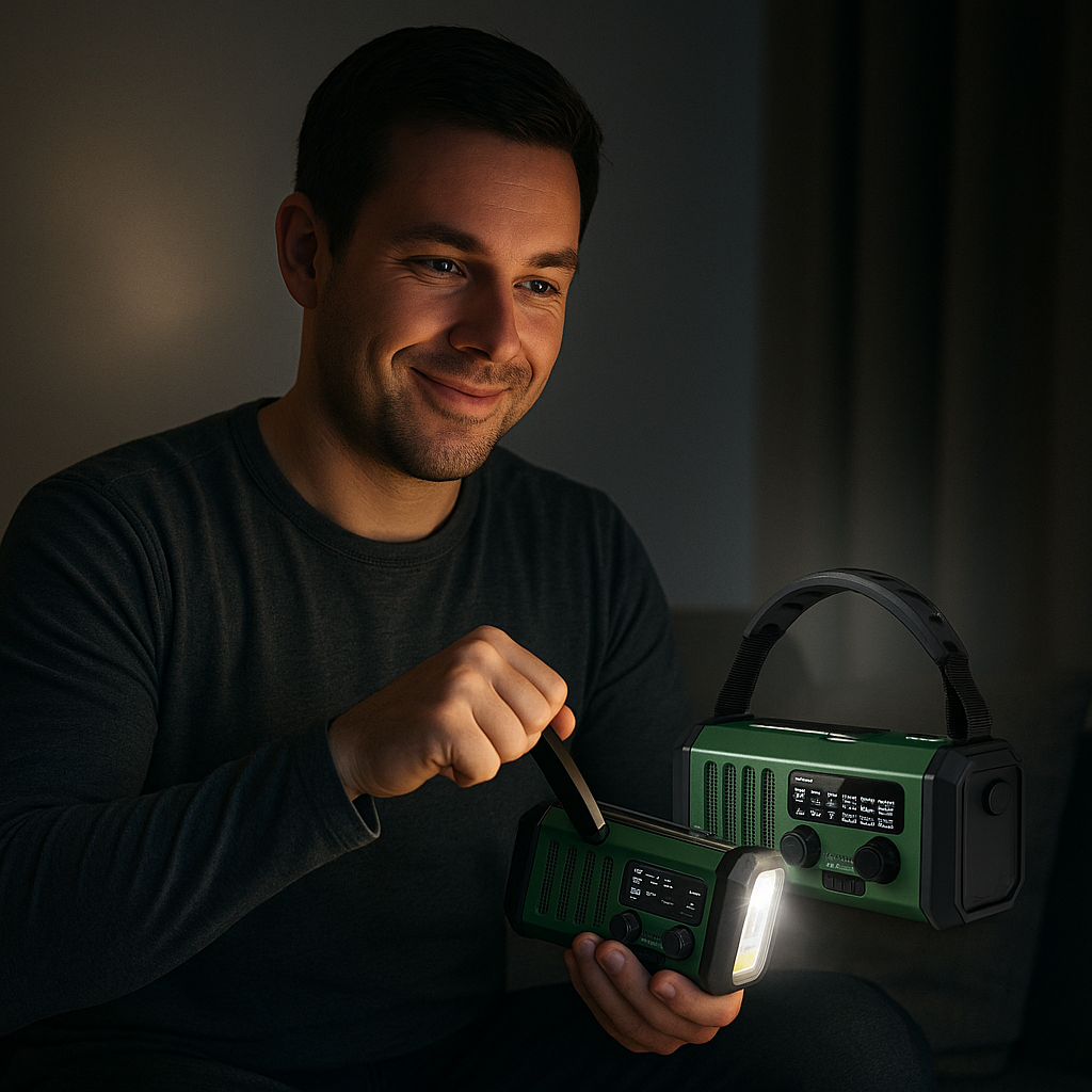 All-in-One Emergency Power Bank with Solar, Hand Crank & Radio