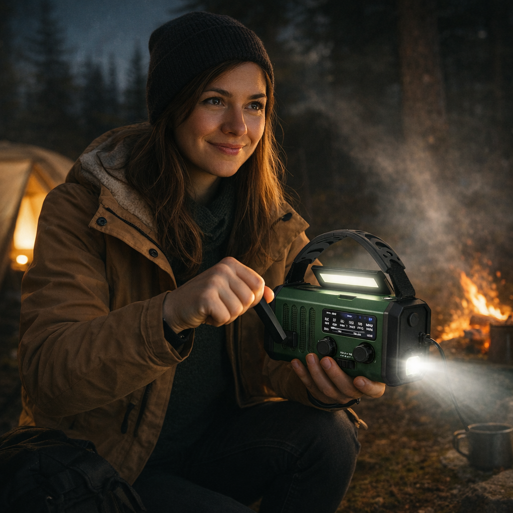 All-in-One Emergency Power Bank with Solar, Hand Crank & Radio