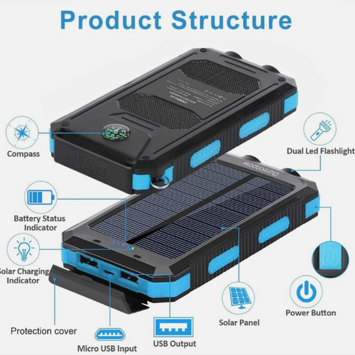 High-Capacity Solar Power Bank with Fast USB Charging